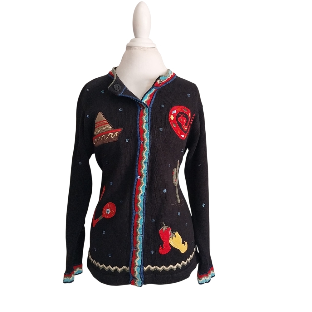 Vtg The Quacker Factory Women's size M 90s Southwestern embroidered Sweater